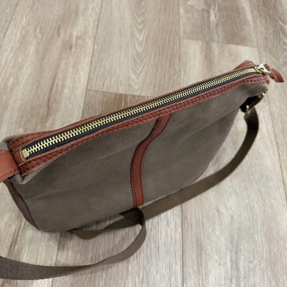 Fossil Erin Canvas and Leather Top Zip Crossbody Handbag Adjustable Pink Brown - Picture 2 of 15